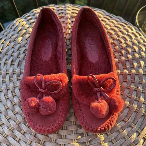 Cole Haan Shoes - Cole Haan Women's 8 B Red Suede Shearling Moccasins Flats Comfort Slip On Tassle